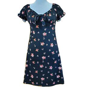 NWT Altar'd State Black Floral Babydoll Dress Womens Sz Med Tie Neck Whimsigoth